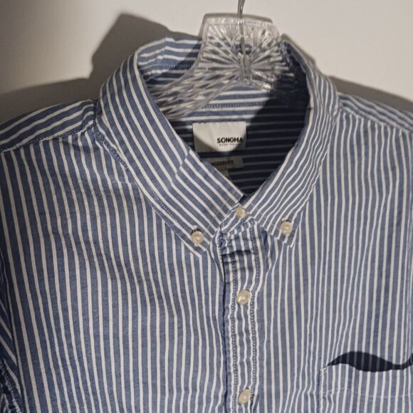 Sonoma Mens XLarge Blue & White Stripes Button Down Shirt Button Collar - Picture 3 of 7